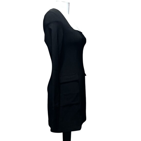 Halara Long Sleeve Square Neck Mini Cargo Work Dress Sz Small Black - Picture 16 of 16